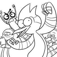 Desenho de Mordecai e Rigby felizes para colorir