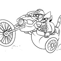 Desenho de Mordecai e Rigby na moto para colorir