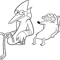 Desenho de Mordecai e Rigby sentados para colorir