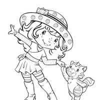 Desenho de Moranguinho bailarina e gatinho para colorir