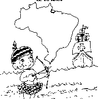 Desenho de Índio e portugueses para colorir