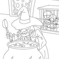 Desenho de Bruxa preparando cozido para colorir