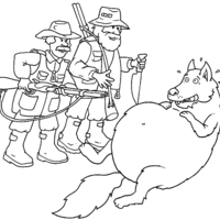 Desenho de Caçador e lobo para colorir