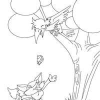 Desenho de A raposa e o corvo conversando para colorir