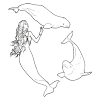 Desenho de Baleia branca e sereia para colorir