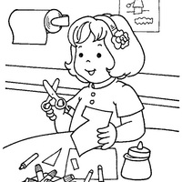 Desenho de Menina brincando de recortar para colorir