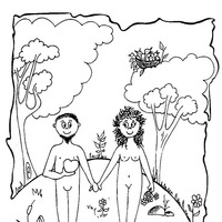 Desenho de Deus criando o homem e a mulher para colorir