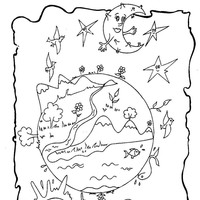 Desenho de Deus criando a lua e as estrelas para colorir