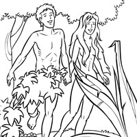 Desenho de Adão e Eva na criação do mundo para colorir