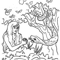 Desenho de Eva e a serpente para colorir