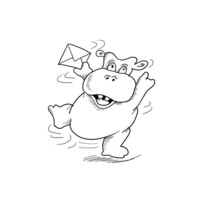 Desenho de Hipopótamo recebendo carta para colorir