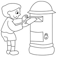 Desenho de Menina colocando carta na caixa dos Correios para colorir