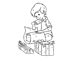 Desenho de Menino embrulhando presentes para colorir