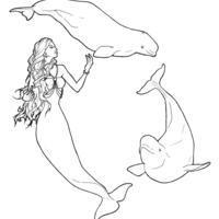 Desenho de Sereia e belugas para colorir