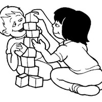 Desenho de Crianças empilhando blocos para colorir