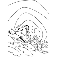 Desenho de Nemo e Dory na garganta da baleia para colorir