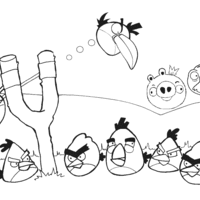 Desenho de Angry Birds sendo arremessados para colorir
