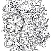Desenho de Zentangle flores e folhas para colorir