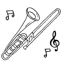 Desenho de Trombone e notas musicais para colorir