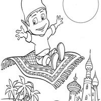 Desenho de Menino voando no tapete mágico para colorir