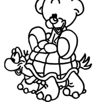 Desenho de Ursinho montado na tartaruga para colorir