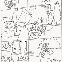 Desenho de Quebra-cabeça de menina no jardim para colorir
