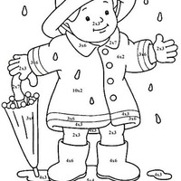 Desenho de Tabuada com menina na chuva para colorir