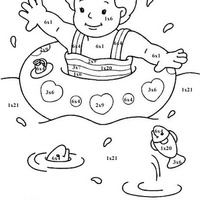 Desenho de Tabuada com menina nadando para colorir