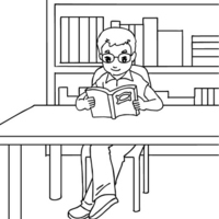 Desenho de Menino pesquisando na biblioteca para colorir