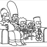 Desenho de Família Simpsons sentada no sofá para colorir