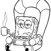 Desenho de Bob Esponja doente no sofá para colorir