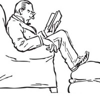 Desenho de HOmem lendo jornal no sofá da sala para colorir