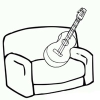 Desenho de Sofá e violão para colorir