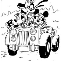 Desenho de Mickey, Minnie e Pateta no safari para colorir