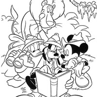 Desenho de Pateta, Donald e Mickey no safari para colorir