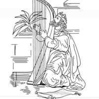 Desenho de Rei Davi tocando arpa para colorir