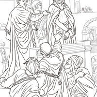 Desenho de Pôncio Pilatos consultando a multidão para colorir