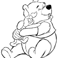 Desenho de Ursinho Pooh abraçando Leitão para colorir