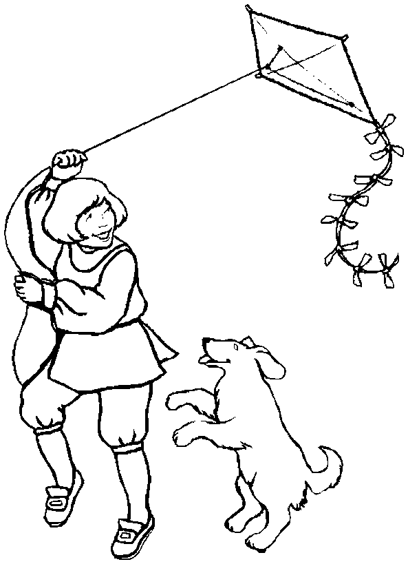 Menina e cachorro brincando com pipa