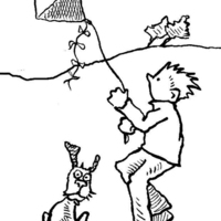 Desenho de Menino e cachorro soltando pipa para colorir