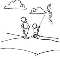 Desenho de Pai e filho soltando pipa para colorir