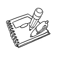 Desenho de Caderno, lápis e caneta para colorir