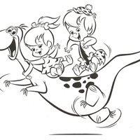 Desenho de Dino levando Pedrita e Bambam para colorir