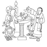 Desenho de Padrinhos batizando bebê para colorir