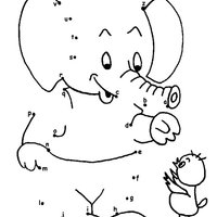 Desenho de Ligar pontos de elefante e pintinho para colorir