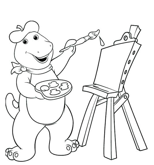 Desenho de Barney pintando quadro para colorir - Tudodesenhos