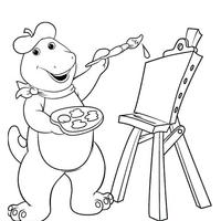 Desenho de Barney pintando quadro para colorir