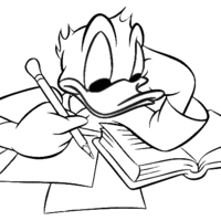 Desenho de Pato Donald estudando para colorir