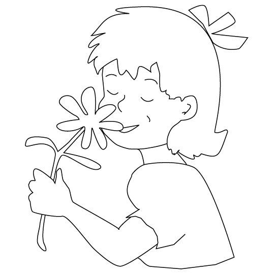 Menina cheirando flor
