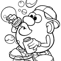 Desenho de Sr Cabeça de Batata fazendo bolhas de sabão para colorir